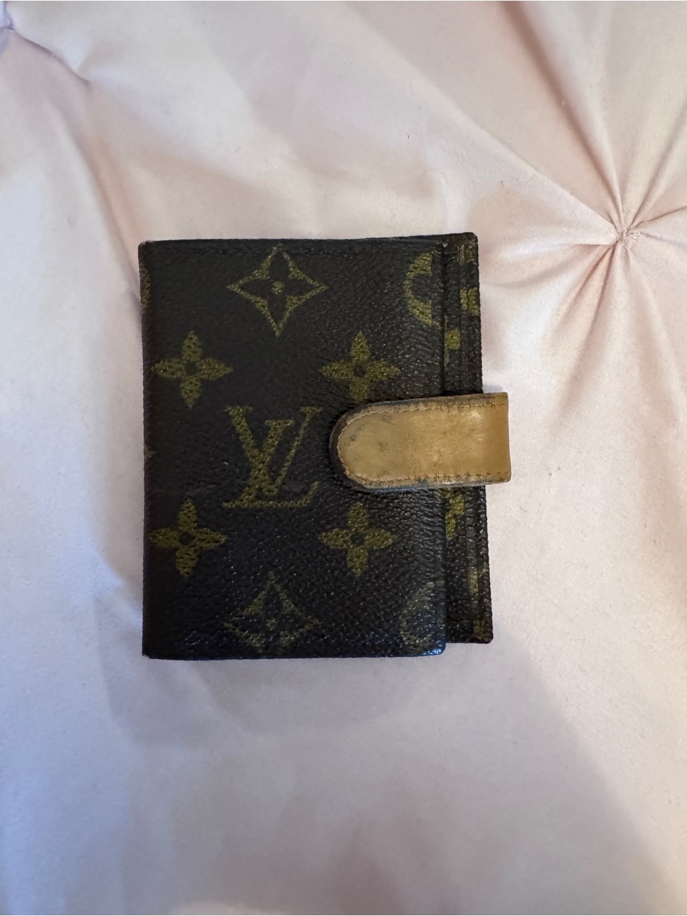 Louis Vuitton Monogram Card Holder in Dark Brown with Tan Strap